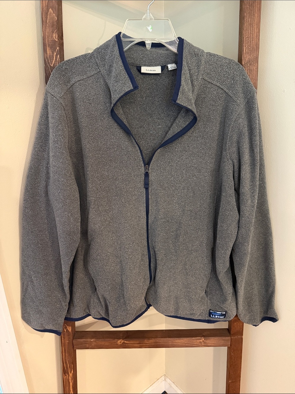 L.L. Bean Men’s Gray Full-Zip Fleece with Navy Trim